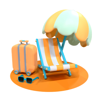 Chaise lounge with umbrella 3D illustration png