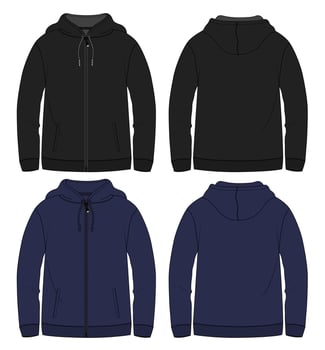 Long sleeve hoodie vector illustration black and Navy color template front and back views