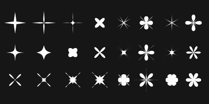 Stars. Set of stars editable icons. The radiance of stars or fireworks. Vector icon on a black background. Flat design.