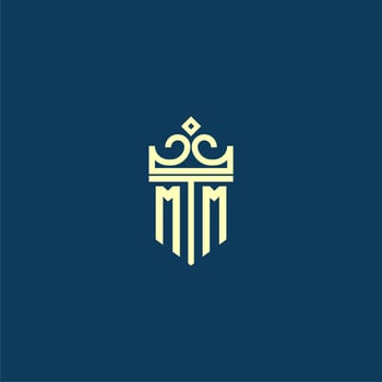 MM initial monogram shield logo design for crown vector image