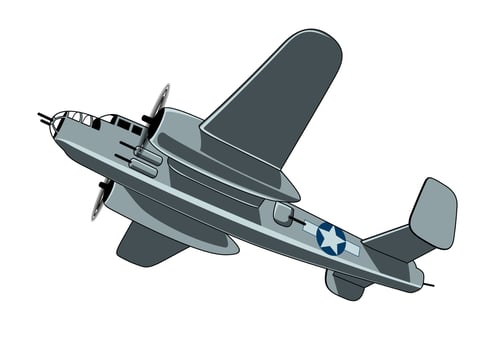 Bomber B-25 Mitchell 1940. WW II aircraft. Vintage airplane. Vector clipart isolated on white.