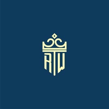 RW initial monogram shield logo design for crown vector image