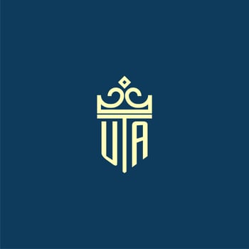 UA initial monogram shield logo design for crown vector image