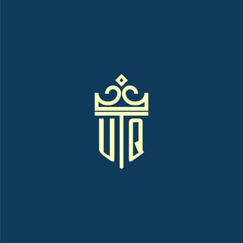 UQ initial monogram shield logo design for crown vector image
