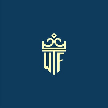 WF initial monogram shield logo design for crown vector image