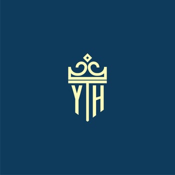 YH initial monogram shield logo design for crown vector image