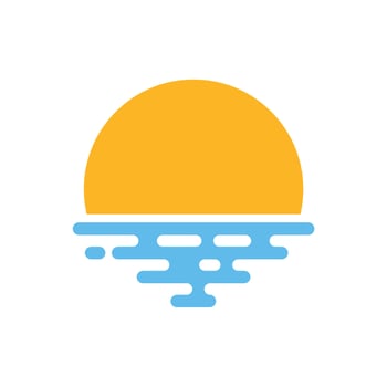 Sunset And Blue Ocean Icon, Sunset over sea vector clipart