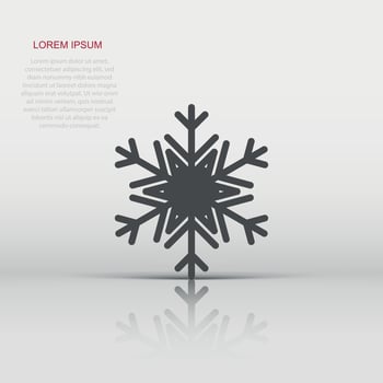 Snowflake icon in flat style. Snow flake winter vector illustration on isolated background. Christmas snowfall ornament business concept.