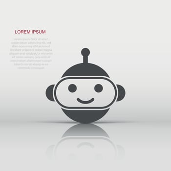 Cute robot chatbot icon in flat style. Bot operator vector illustration on white isolated background. Smart chatbot character business concept.