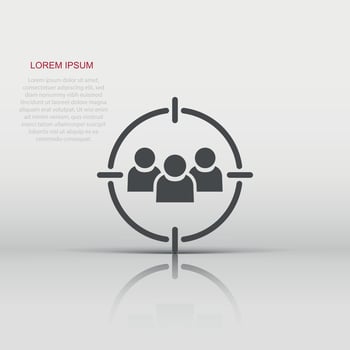 Target audience icon in flat style. Focus on people vector illustration on white isolated background. Human resources business concept.