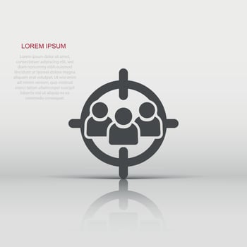 Target audience icon in flat style. Focus on people vector illustration on white isolated background. Human resources business concept.