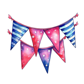 Happy 4th of July USA Independence Day American national flag watercolor painting and bunting, png