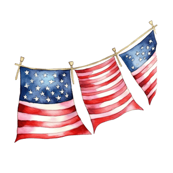 Happy 4th of July USA Independence Day American national flag watercolor painting and bunting, png