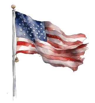 Happy 4th of July USA Independence Day American national flag watercolor painting and bunting, png