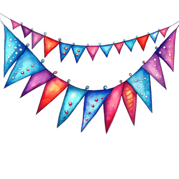 Happy 4th of July USA Independence Day American national flag watercolor painting and bunting, png