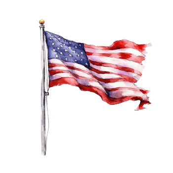Happy 4th of July USA Independence Day American national flag watercolor painting and bunting, png