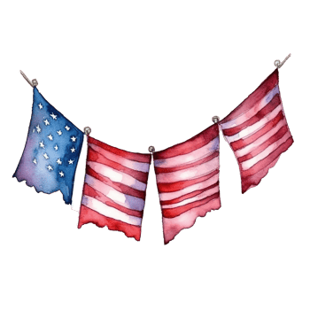 Happy 4th of July USA Independence Day American national flag watercolor painting and bunting, png