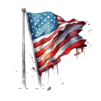 Happy 4th of July USA Independence Day American national flag watercolor painting and bunting, png
