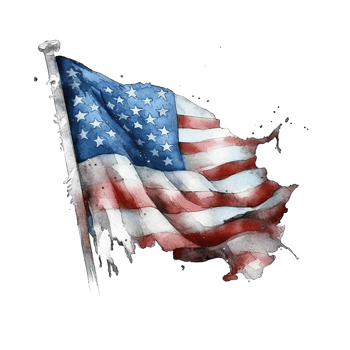 Happy 4th of July USA Independence Day American national flag watercolor painting and bunting, png