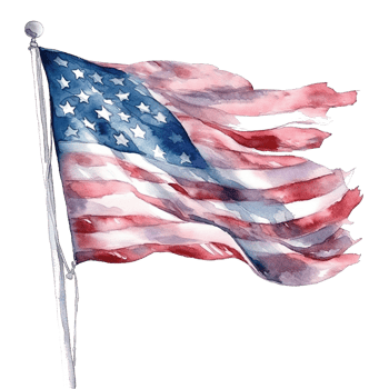 Happy 4th of July USA Independence Day American national flag watercolor painting and bunting, png