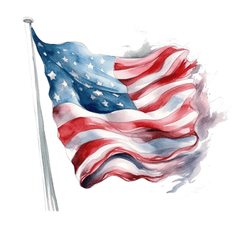 Happy 4th of July USA Independence Day American national flag watercolor painting and bunting, png