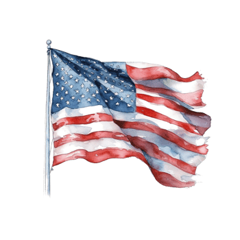Happy 4th of July USA Independence Day American national flag watercolor painting and bunting, png