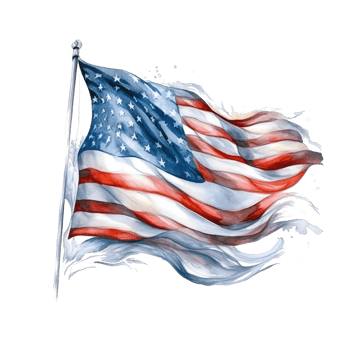 Happy 4th of July USA Independence Day American national flag watercolor painting and bunting, png