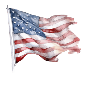 Happy 4th of July USA Independence Day American national flag watercolor painting and bunting, png