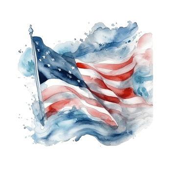 Happy 4th of July USA Independence Day American national flag watercolor painting and bunting, png