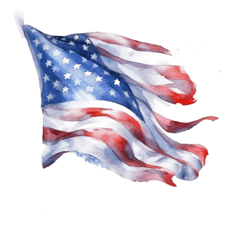 Happy 4th of July USA Independence Day American national flag watercolor painting and bunting, png