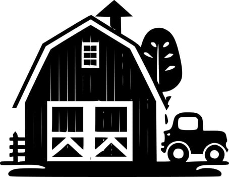 Farmhouse, Black and White Vector illustration