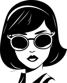 Fashion Girl - Black and White Isolated Icon - Vector illustration