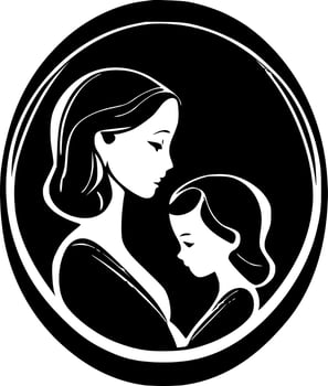 Mother Daughter - Black and White Isolated Icon - Vector illustration