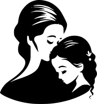 Mother Daughter - Black and White Isolated Icon - Vector illustration