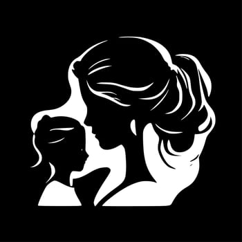 Mother Daughter, Black and White Vector illustration