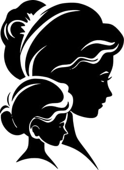 Mother Daughter, Black and White Vector illustration