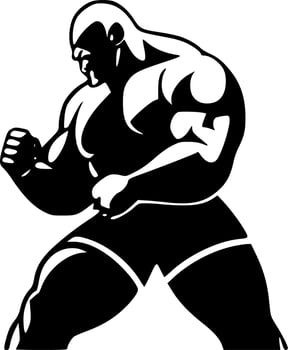 Wrestling, Black and White Vector illustration