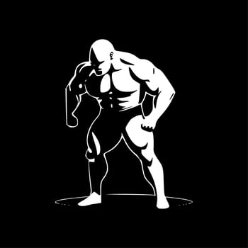 Wrestling, Black and White Vector illustration