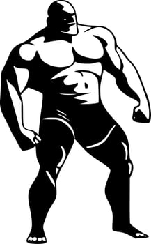Wrestling, Black and White Vector illustration