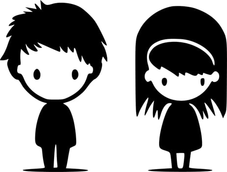 Kids, Black and White Vector illustration