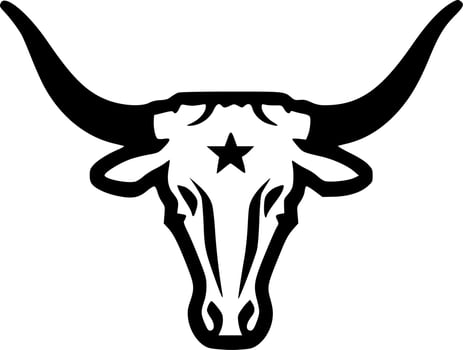 Texas Longhorn Head, Black and White Vector illustration