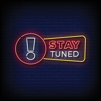 Neon Sign stay tuned with brick wall background vector