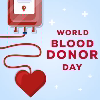 world blood donor day illustration with the blood bag and heart vector