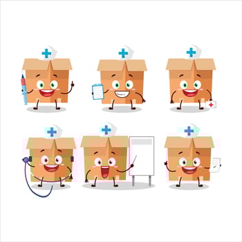 Doctor profession emoticon with office boxes cartoon character vector