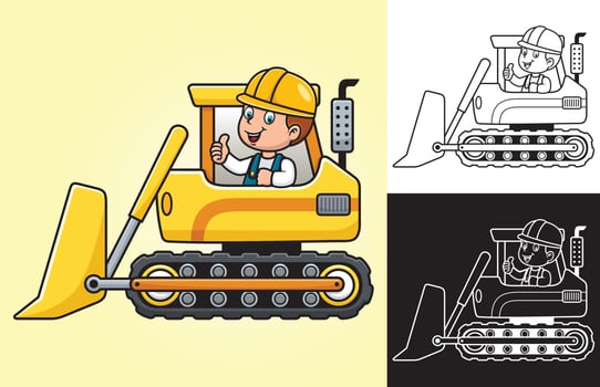 Vector cartoon of little boy on construction vehicle