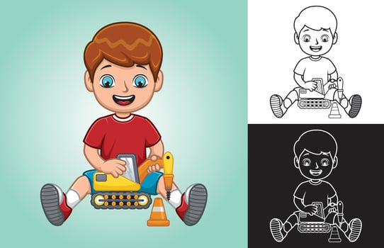 Vector cartoon of little boy with his toy