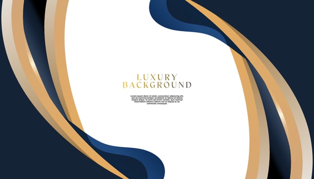 Dark blue curve shape abstract template. Premium luxury background with curve shapes and golden lighting lines on white background. Luxurious and elegant design. Perfect for posters, covers vector