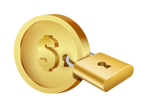 Golden padlock locked with dollar coin png