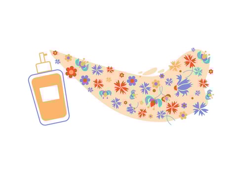 Perfume  in a bottle. Floral fragrance, perfume. Flowers.  Vector illustration on isolated background.