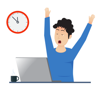 Businessman working overtime late night in office with laptop computer png